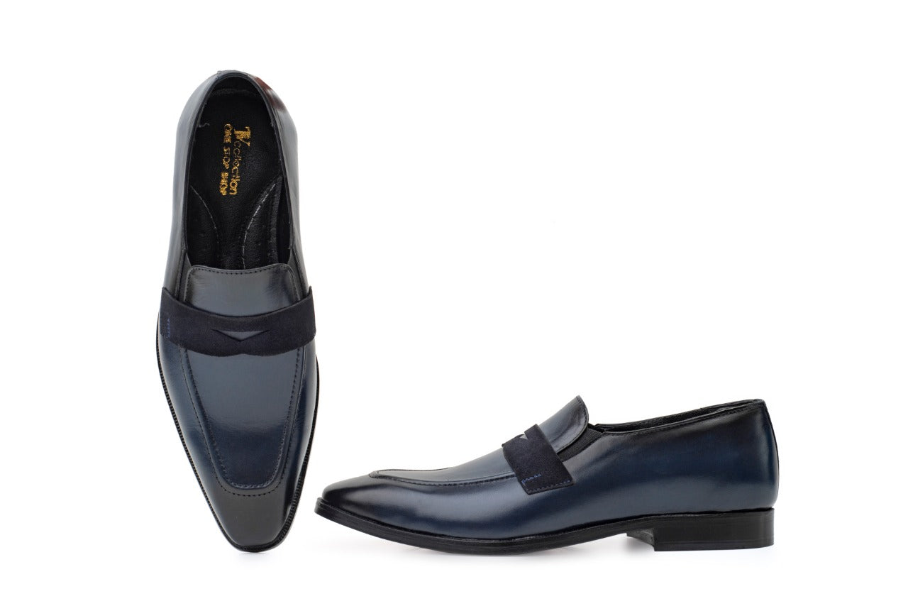 Men's Blue Leather Loafers, Style 8839