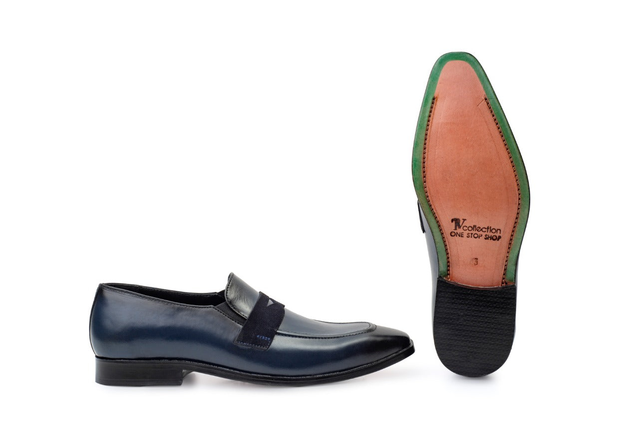Men's Blue Leather Loafers, Style 8839