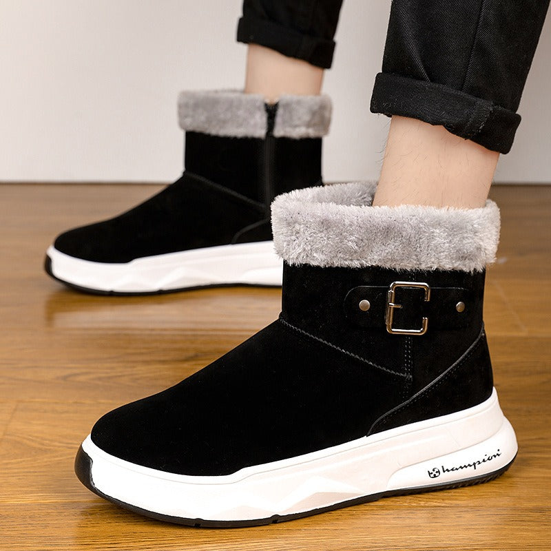 Pull back winter snow boots men's high-top Northeast fur one-piece plus velvet thickened large cotton boots men's cold protection and warmth