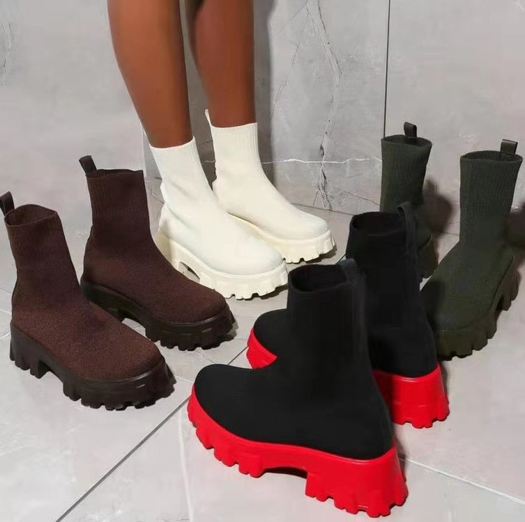 Large size 43 couple socks boots 2023 autumn new thick-soled casual knitted short boots for women cross-border thick-soled mid-calf women's boots