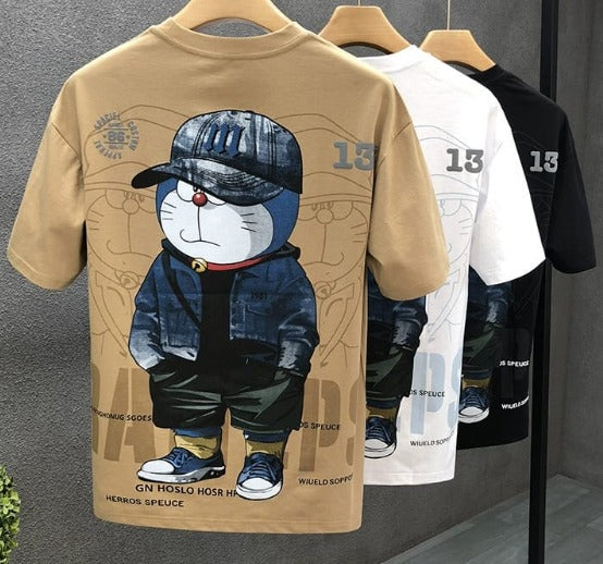 Cartoon pattern printed short-sleeved T-shirt boys' fashion trend brand trend summer new urban style body shirt trend