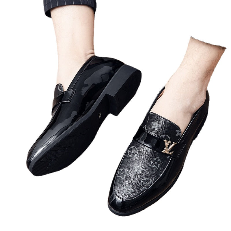 Men's Black Leather Driving Shoes, Business, Wedding, Style 2215