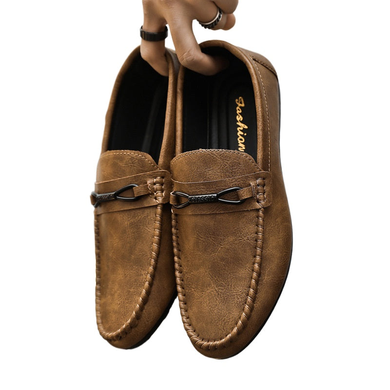 2024 summer new loafers men's Korean version of one-pedal lazy breathable driving men's casual leather shoes men's soft soles