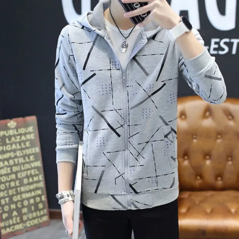 Men's Jacket Geometric Pattern , Stylish Hoodie Winter Spring Zip Up Sweater Work or School Outwear