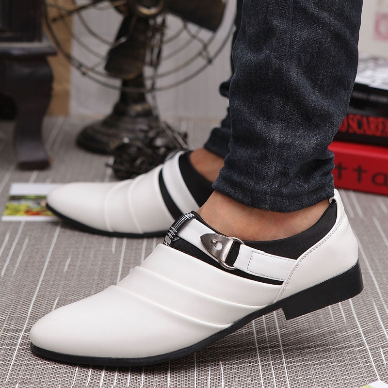 New Men's Casual Shoes, Fashionable Slip-On Men's Shoes, British Pointed Toe Leather Shoes