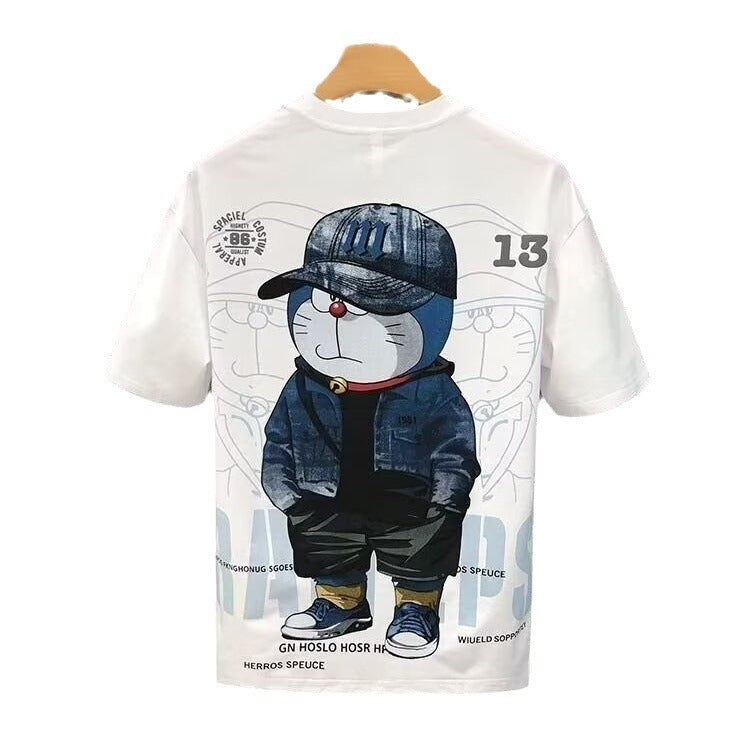 Cartoon pattern printed short-sleeved T-shirt boys' fashion trend brand trend summer new urban style body shirt trend
