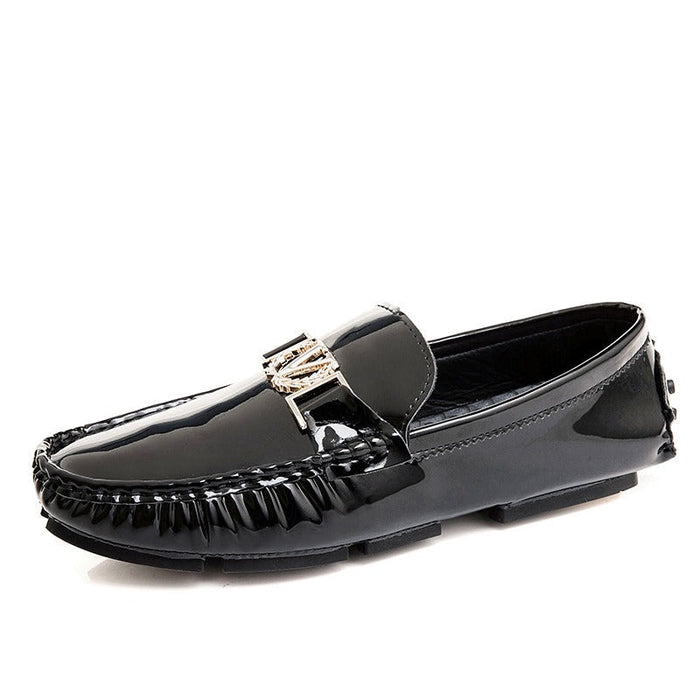 New Retro Patent Leather Large Size Bean Shoes Men's Shoes Spring and Autumn Genuine Leather Casual Leather Shoes Trendy Soft Sole Driving Shoes(P)