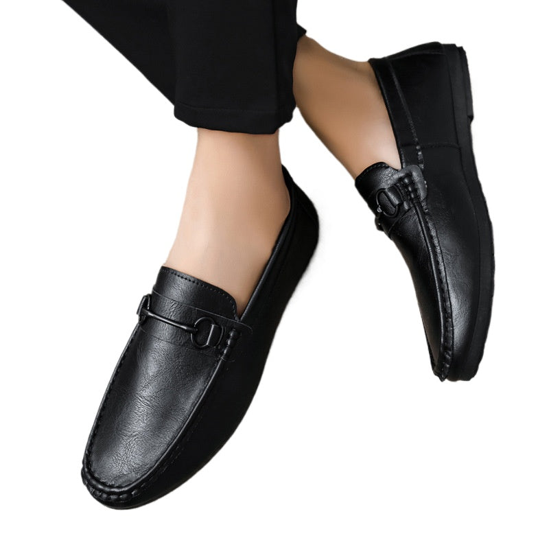 Soft leather formal wear to work, low-top breathable, fashionable and wear-resistant, trendy spirit guy, Loafu Doudou shoes are light with one pedal