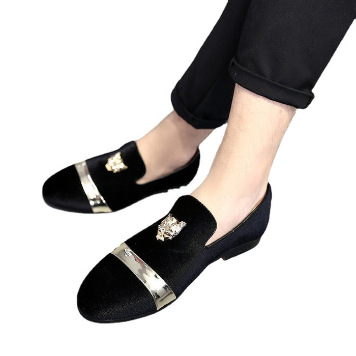 2025 Autumn New Matte Leather Men's Shoes Personality Tiger Head Gold Buckle Loafers