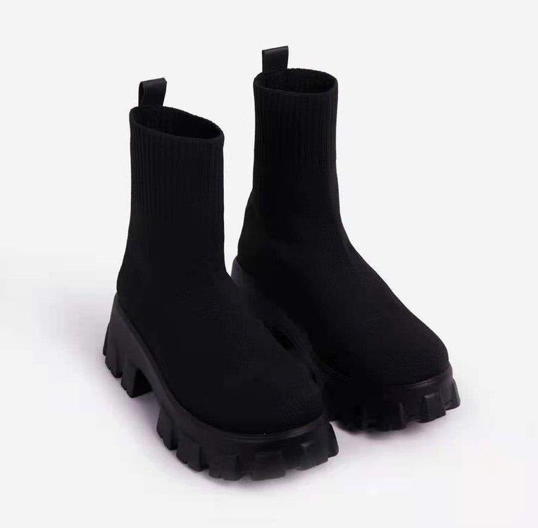 Large size 43 couple socks boots 2023 autumn new thick-soled casual knitted short boots for women cross-border thick-soled mid-calf women's boots