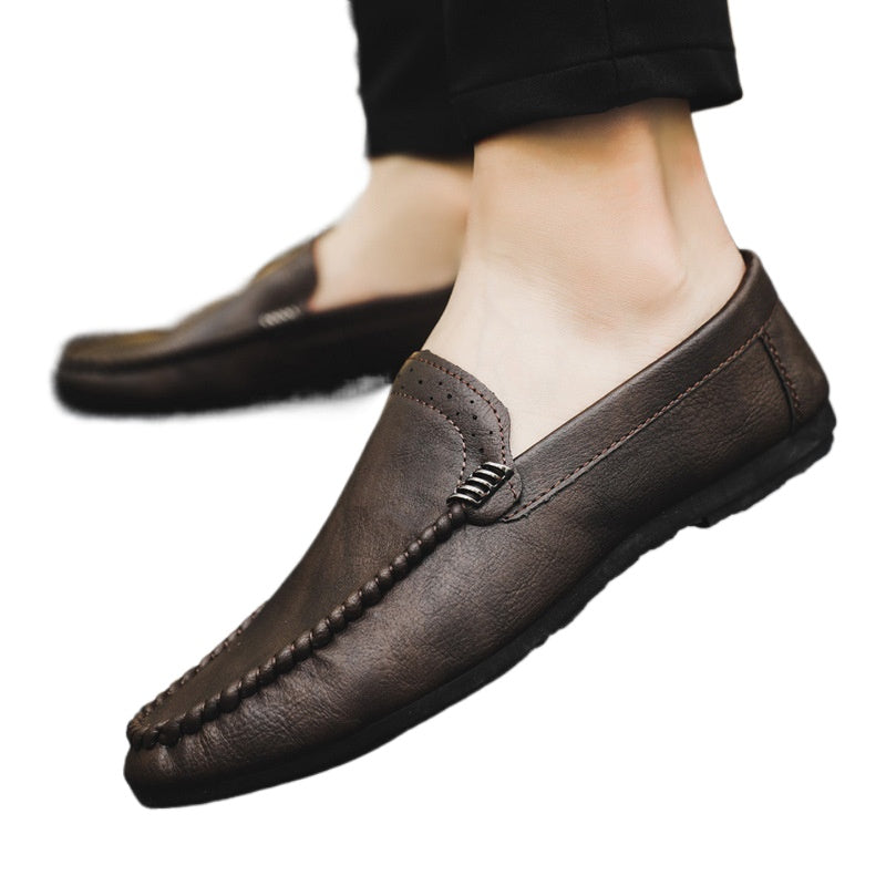 Breathable spirit guy casual Internet celebrity men's business soft leather men's shoes leather surface simple style love bean shoes fashion