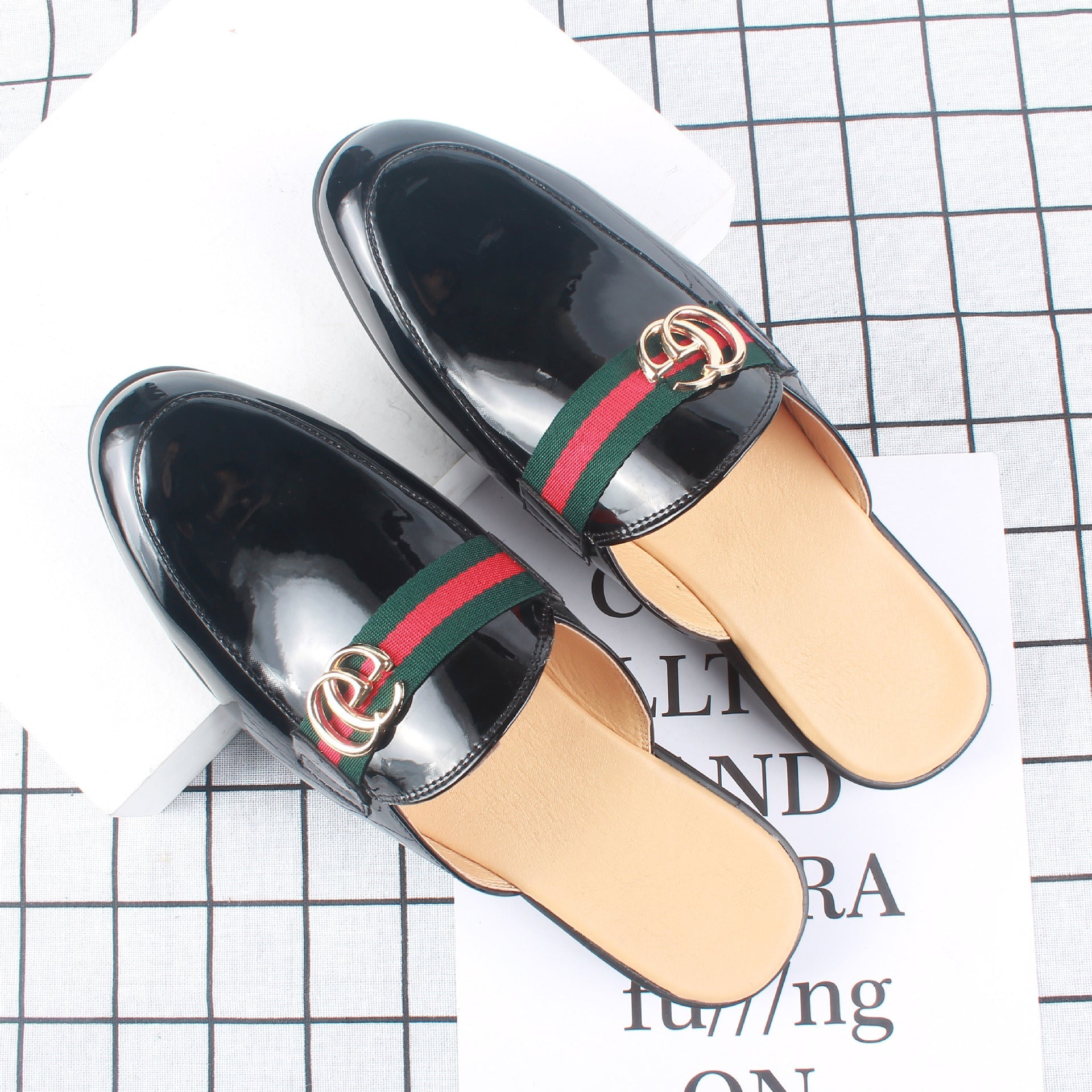 Men's Half Slippers Summer Cool Outer Wear Men's Leather Slippers 2023 New British Style Closed Toe Buckle without Heel Trendy Men's Shoes