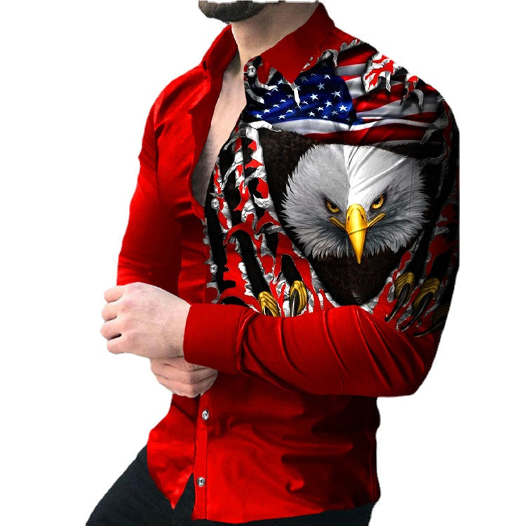 2024 Foreign trade cross-border solid color slim spot all-purpose cotton casual lapel animal print youth shirt