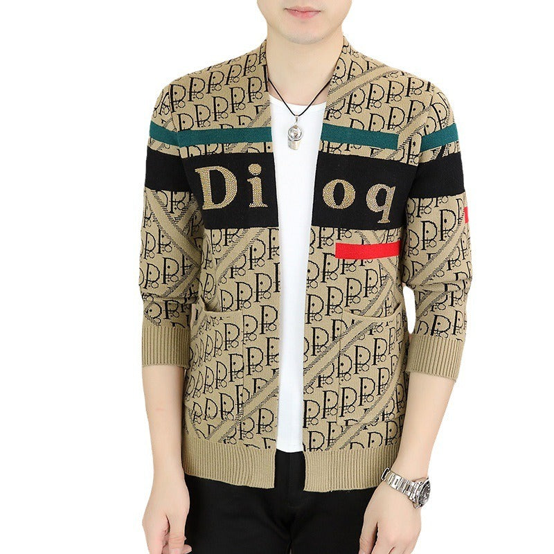 Men's knitwear 2023 autumn new outer sweater fashionable casual loose top V-neck handsome cardigan trendy