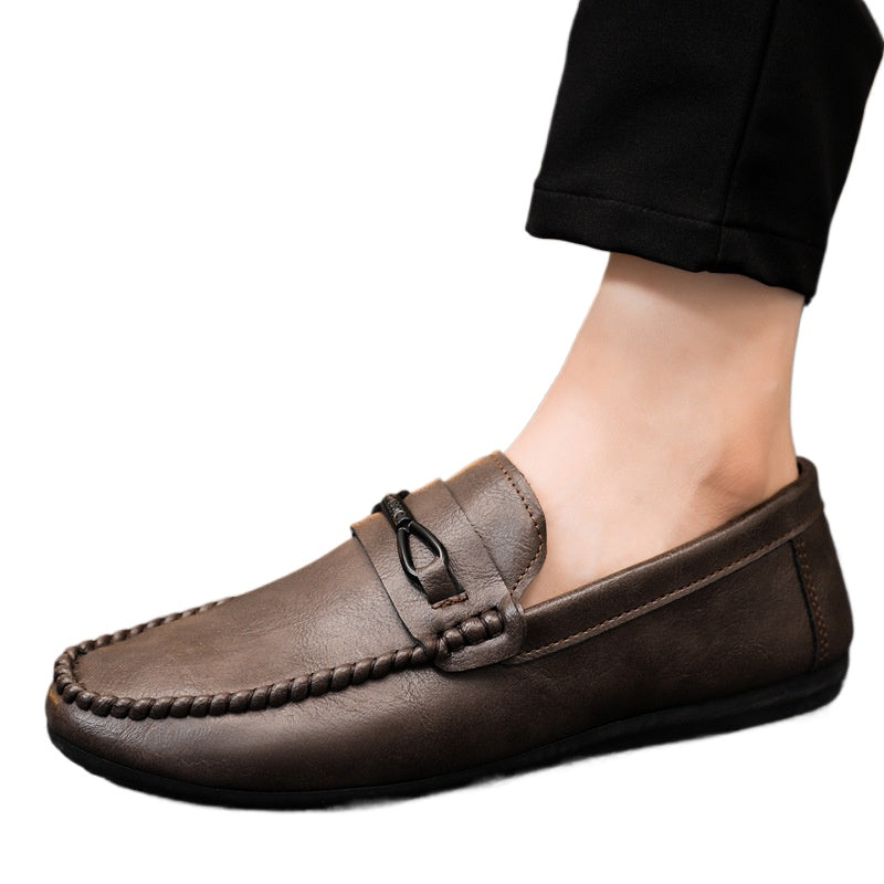 Spring and summer men's shoes low-top Doudou shoes versatile casual shoes breathable leather shoes black work shoes one pedal