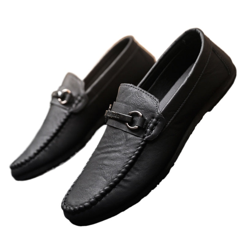 Low-top men's soft-soled shoes, one-pedal loafers, wear-resistant trend handmade high-end British business lazy leather shoes