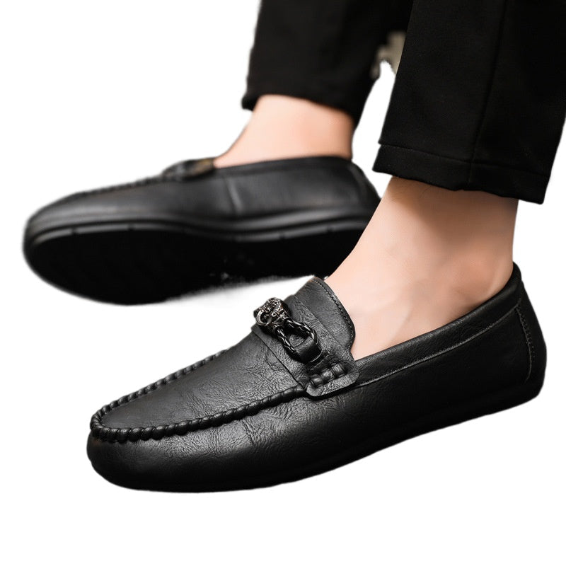 Men's Love Doudou Shoes Men's Work Casual Leather Shoes Black Business Fashion One Pedal Work Trend Shoes Driving