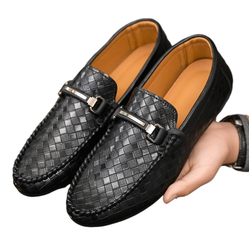 Spring and summer men's shoes low-top Doudou shoes versatile casual shoes breathable leather shoes black work shoes one pedal