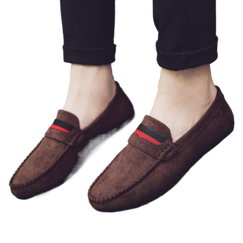 Leather soft leather soft bottom red casual men's British style work loafer beanie shoes soft leather shoes Internet celebrities