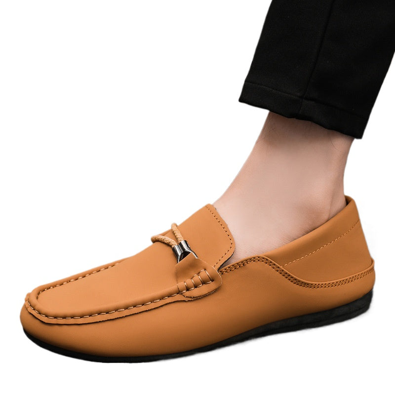 Spring and summer men's shoes low-top Doudou shoes versatile casual shoes breathable leather shoes black work shoes one pedal