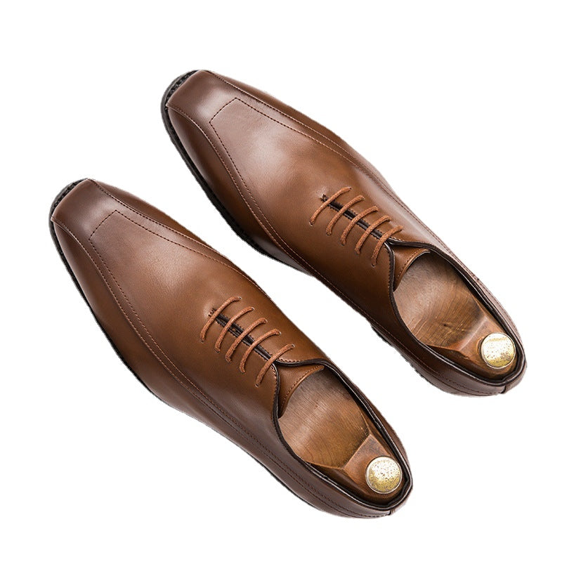 Grand size Men's Retro small leather shoes Korean hair stylist square head men's shoes groom dress wedding shoes