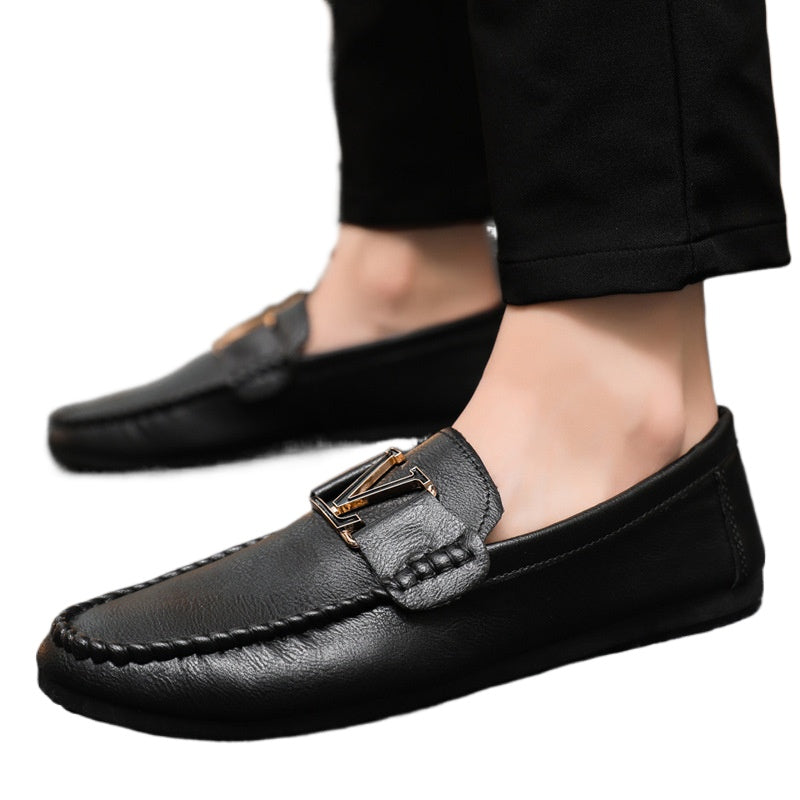 New youth round head driving men's one-footed loafers Doudou small leather shoes casual British formal wear sports handmade