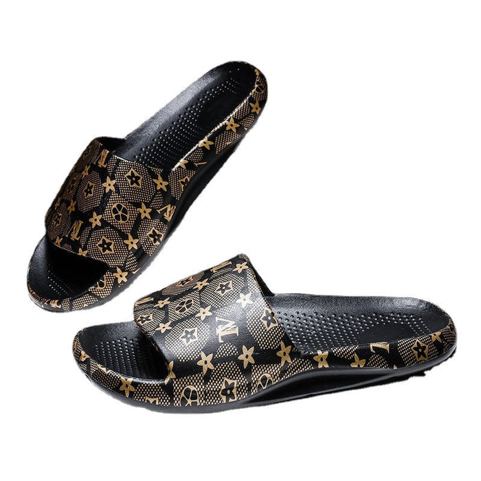 Men's summer coconut slippers gold edition trend outdoor word drag men's casual beach shoes plus size wear sandals and slippers.(P)