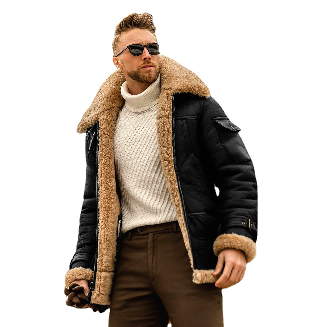 2024 Autumn and Winter New Leather and Fur Men's Jacket Amazon Mid-Length Foreign Trade Wholesale EBay Thickened Jacket