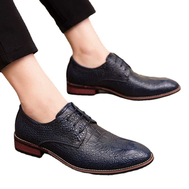 Men's Black Leather Formal Shoes – Crocodile Pattern, Crocodile Pattern – Style 34