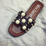 Korean style women's sandals. Rubber soles, slip-on style, pearl pattern, soft soles, beautiful and chic design, lightweight, comfortable to wear, cute. (black)