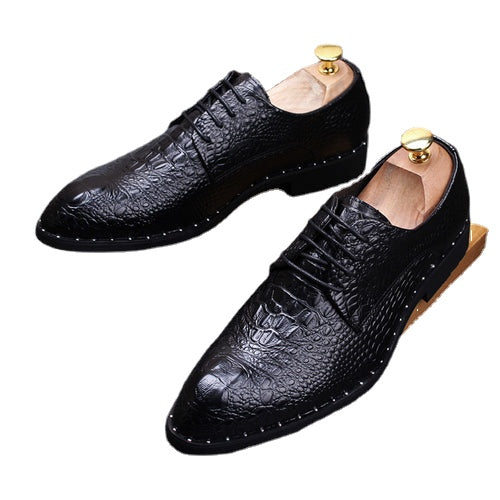 pattern dress casual shoes men's leather British pointed inside heightening wedding shoes