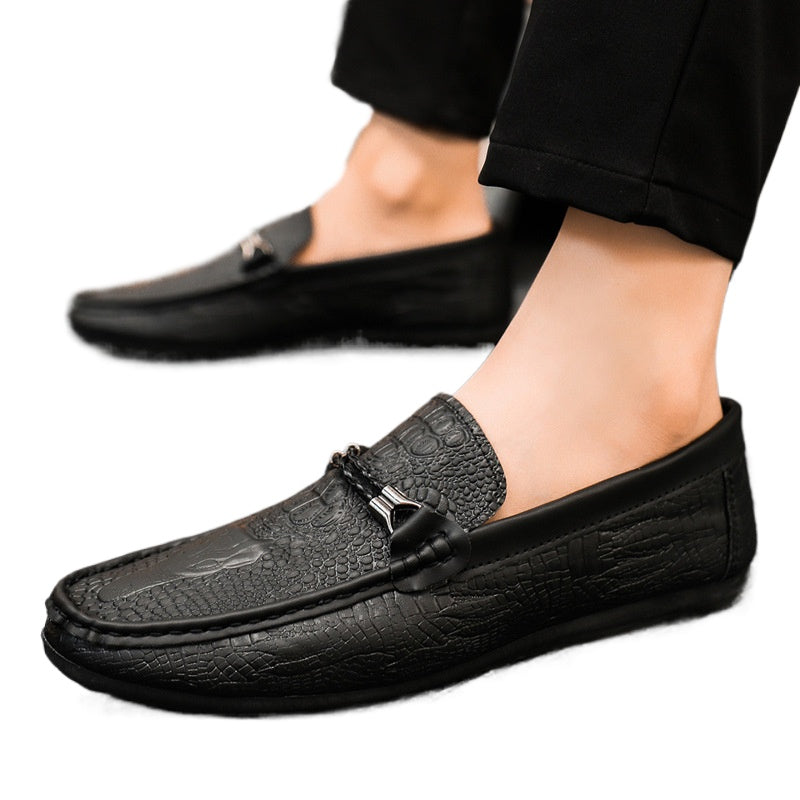 Spring and summer men's shoes low-top Doudou shoes versatile casual shoes breathable leather shoes black work shoes one pedal