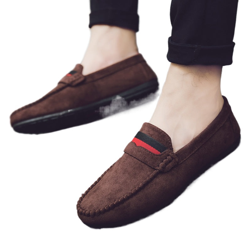 Leather soft leather soft bottom red casual men's British style work loafer beanie shoes soft leather shoes Internet celebrities