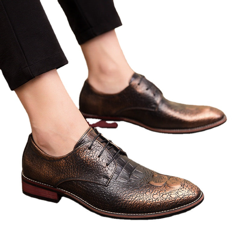Men's Black Leather Formal Shoes – Crocodile Pattern, Crocodile Pattern – Style 34