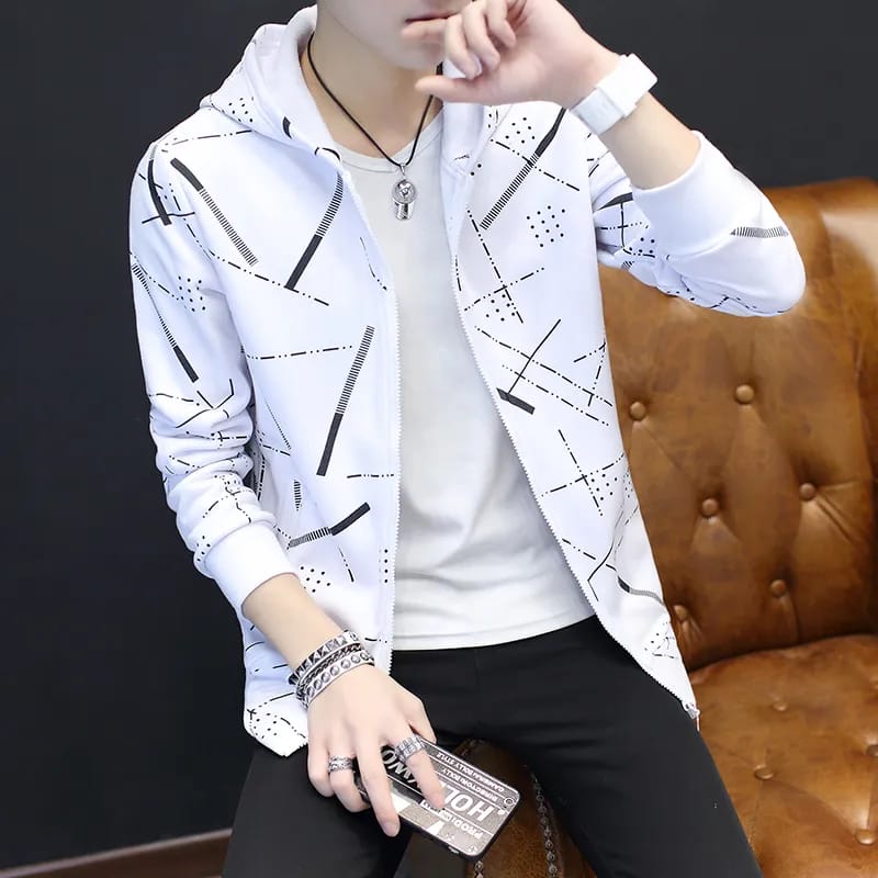 Men's Jacket Geometric Pattern , Stylish Hoodie Winter Spring Zip Up Sweater Work or School Outwear