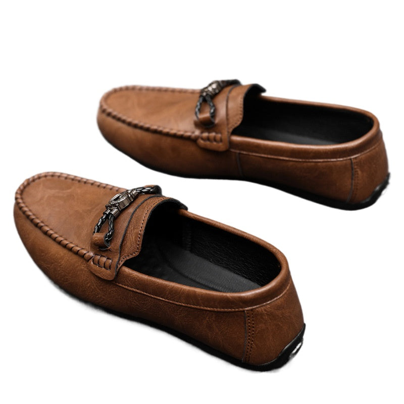 Men's Love Doudou Shoes Men's Work Casual Leather Shoes Black Business Fashion One Pedal Work Trend Shoes Driving