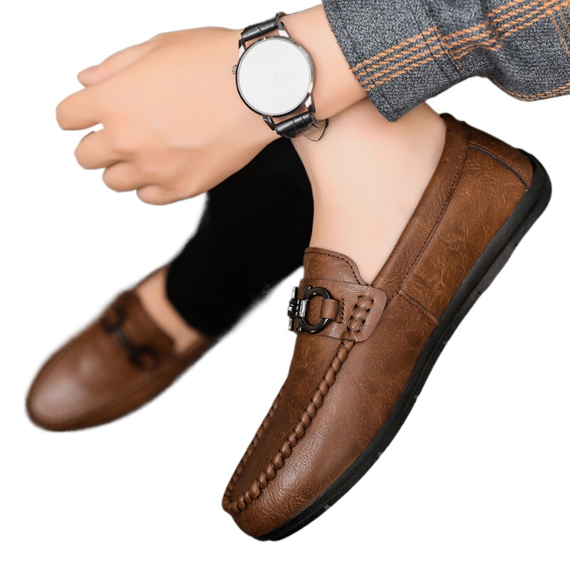 British boys' men's shoes soft sole leather surface men's loafer beanie shoes men's platform summer spirit guy dress wear-resistant