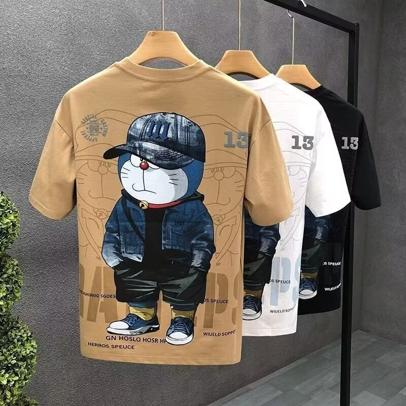Cartoon pattern printed short-sleeved T-shirt boys' fashion trend brand trend summer new urban style body shirt trend