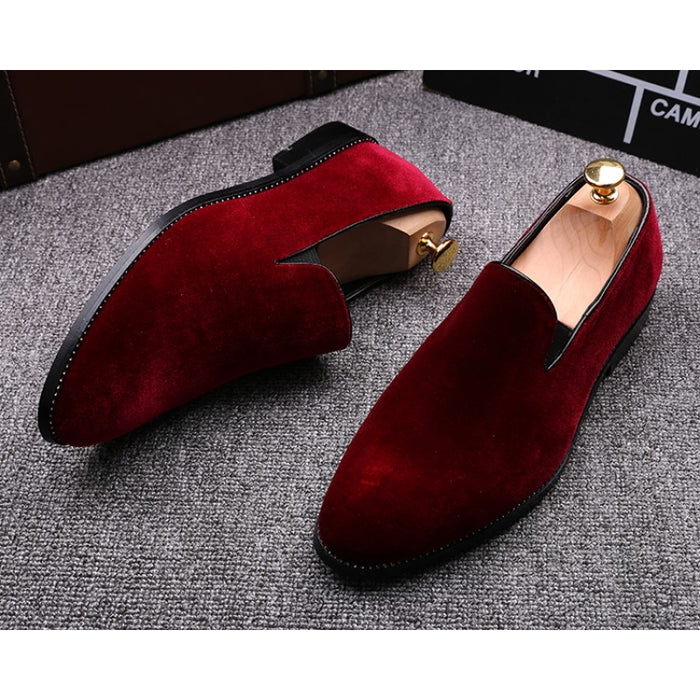 Red Velvet Mens Oxfords Flats Loafers Dress Shoes