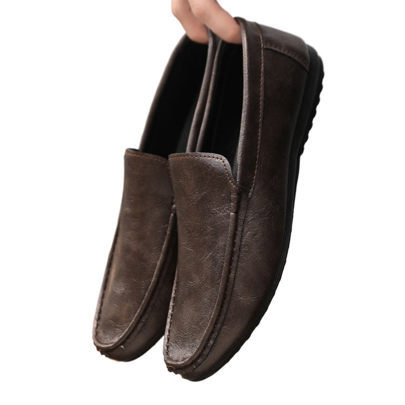 Spring and summer men's shoes low-top Doudou shoes versatile casual shoes breathable leather shoes black work shoes one pedal