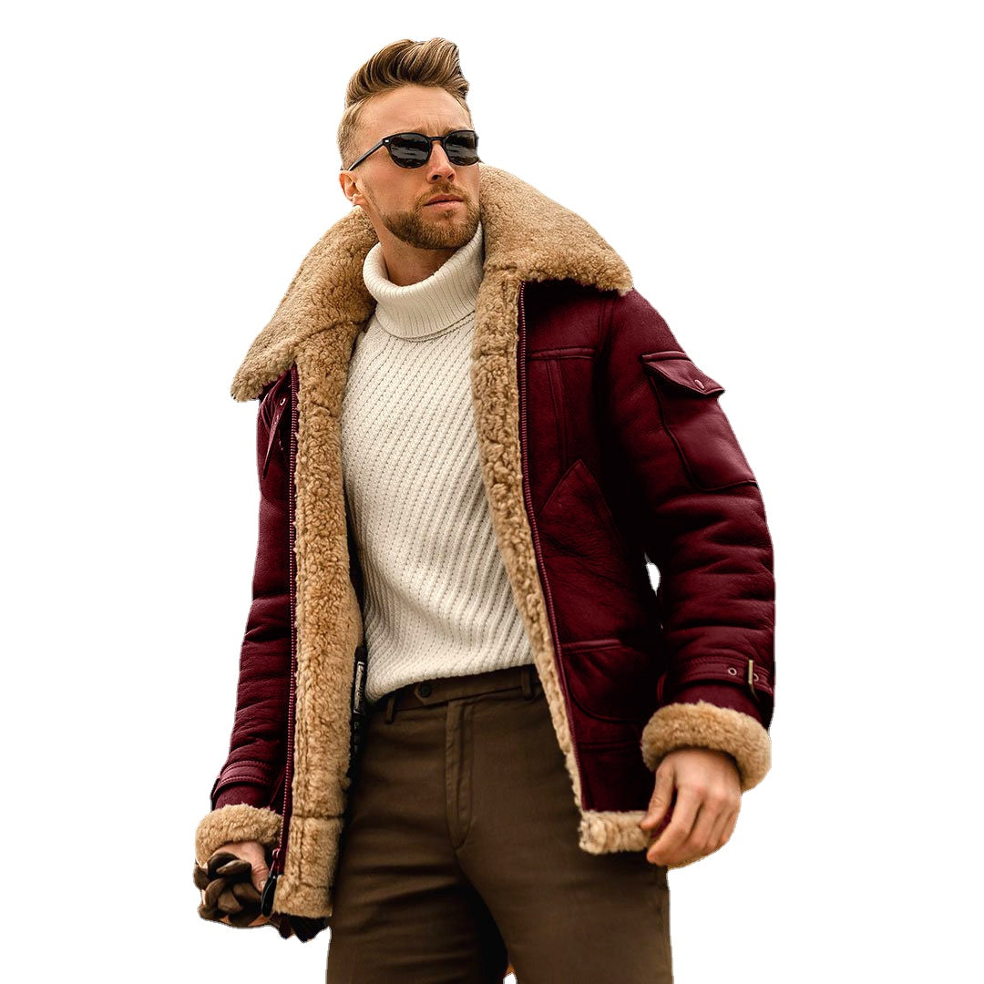 2024 Autumn and Winter New Leather and Fur Men's Jacket Amazon Mid-Length Foreign Trade Wholesale EBay Thickened Jacket