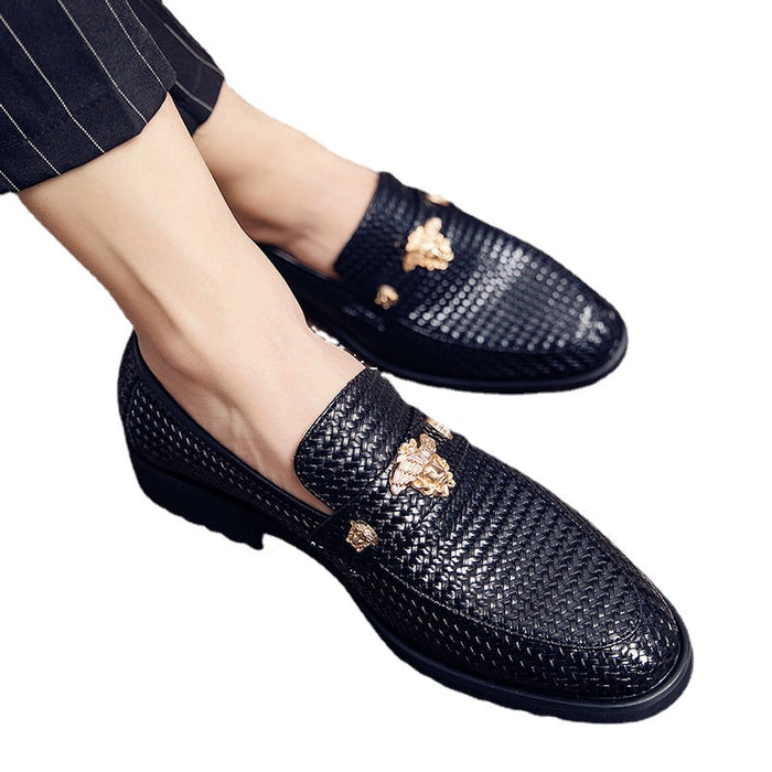 New men's leather shoes Korean version of British woven pointy pedal increased 8cm hair stylist casual shoes(P)