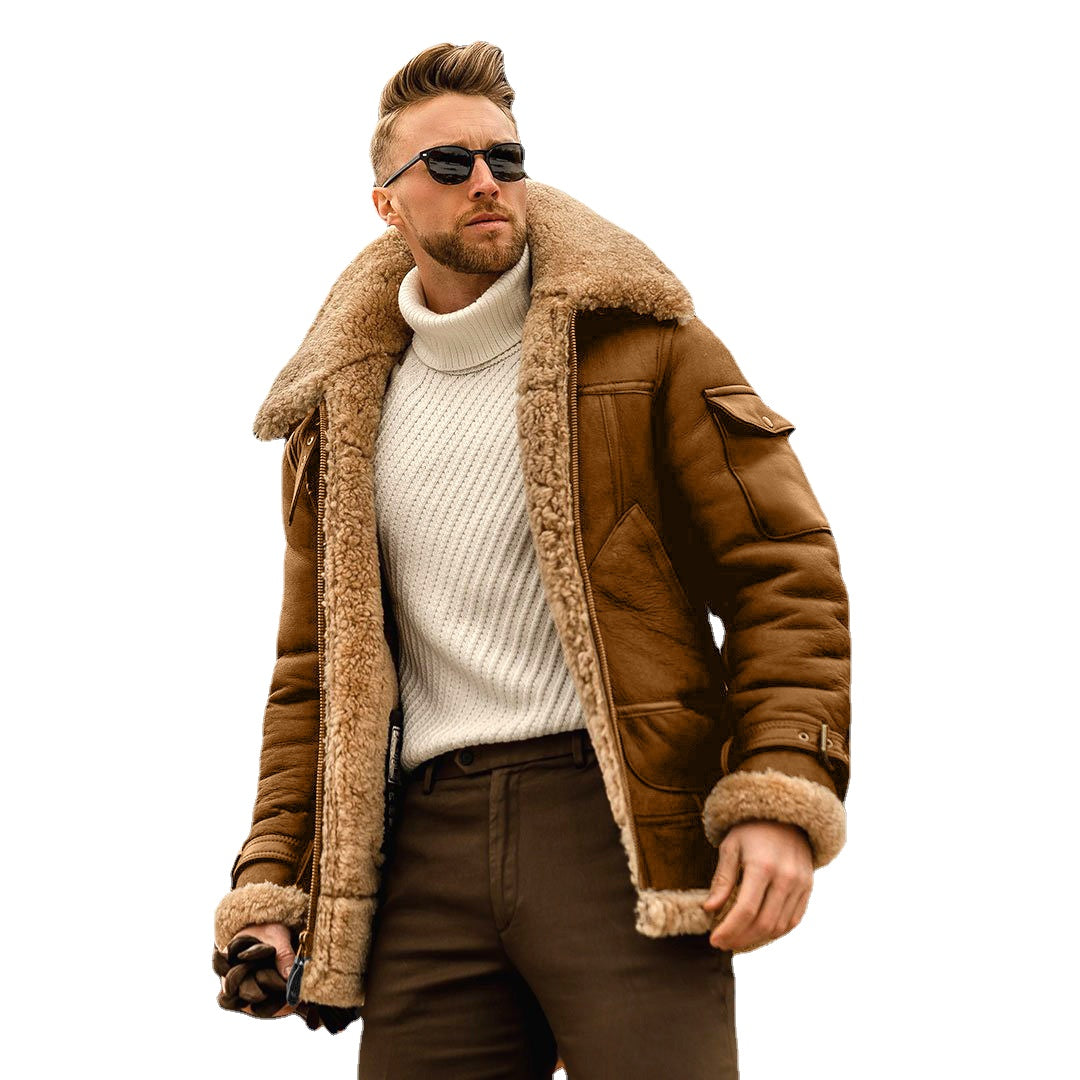 2024 Autumn and Winter New Leather and Fur Men's Jacket Amazon Mid-Length Foreign Trade Wholesale EBay Thickened Jacket