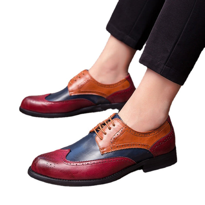 2025 Spring New Brock Color Matching Large Size Leather Shoes Men's Fashion Trend Gentleman British Style Formal Leather Shoes