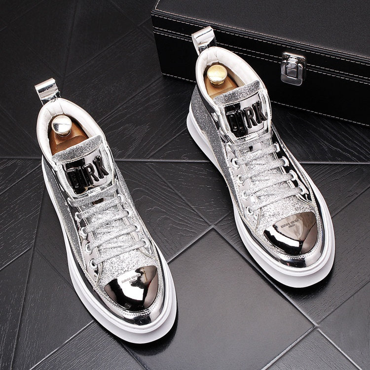 New Ankle Boots Gold Glitter Men's High-Top Casual Shoes Denim Boots Height Increase Martin Boots 6