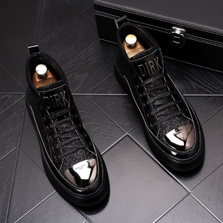 New Ankle Boots Gold Glitter Men's High-Top Casual Shoes Denim Boots Height Increase Martin Boots 7