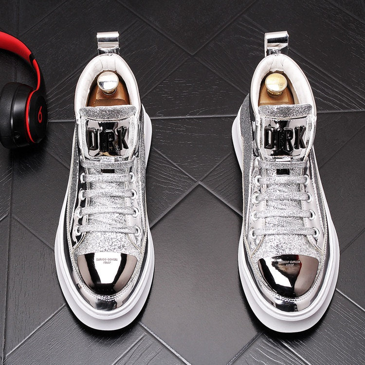 New Ankle Boots Gold Glitter Men's High-Top Casual Shoes Denim Boots Height Increase Martin Boots 8