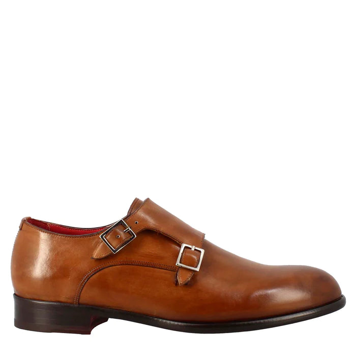 leather men's shoes with double buckle handmade
