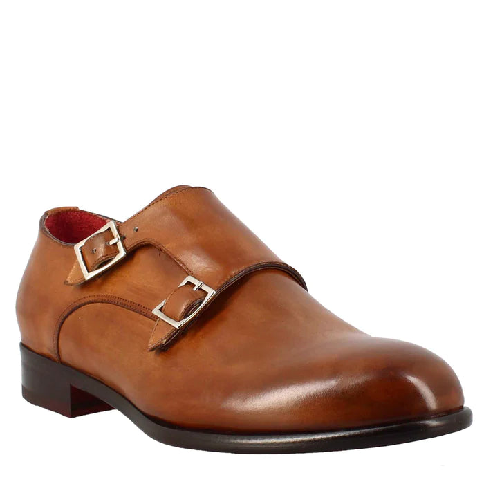 leather men's shoes with double buckle handmade
