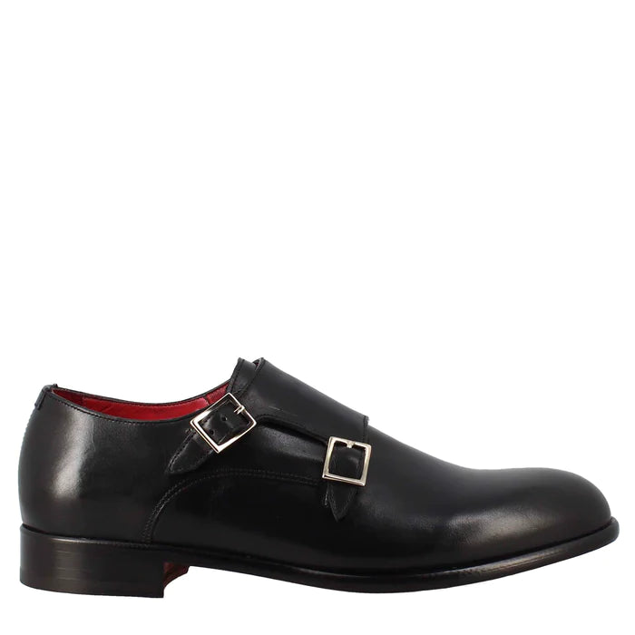 leather men's shoes with double buckle handmade